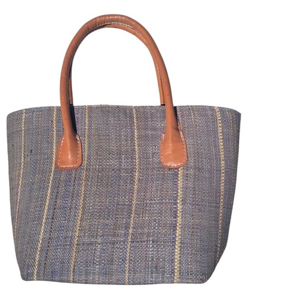 Shebobo San Francisco Raffia neutral tone Tote Bag Leather handmade Madagascar M - Picture 2 of 8